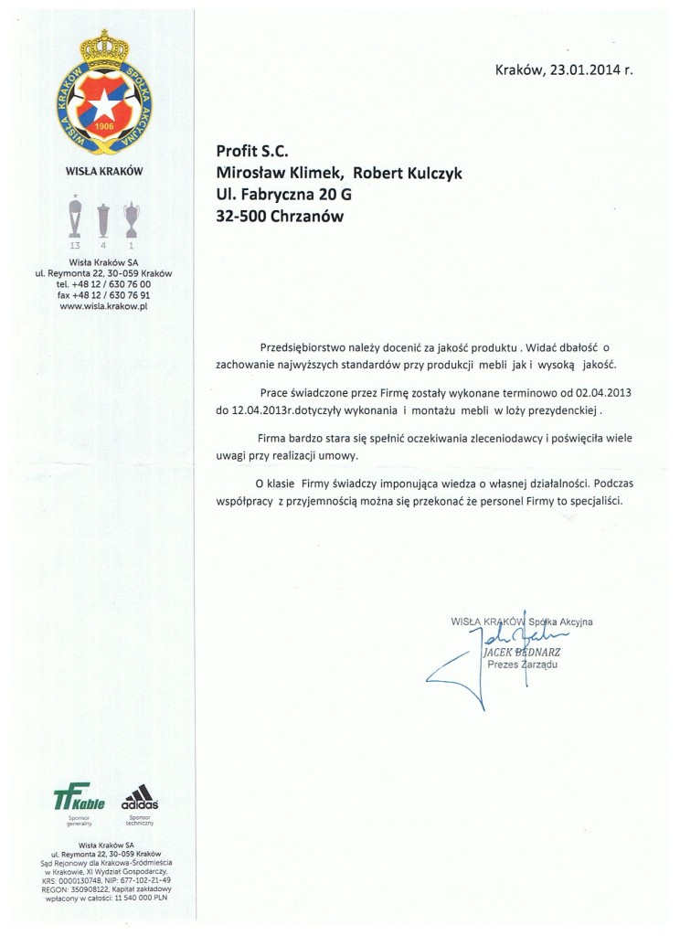 Referencje Wisła Kraków